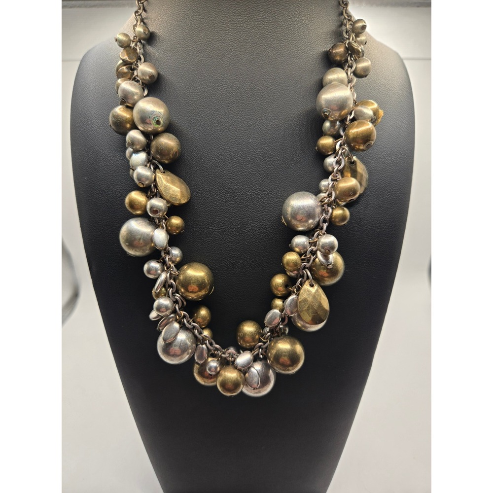 Ruby Rd Mixed Metal Bead Cluster Statement Necklace Gold Silver Tone Adjustable